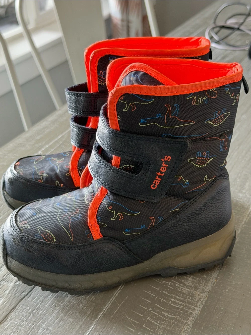 Carter's Navy Kids Snow Boots with Orange Trim and Dino Print
